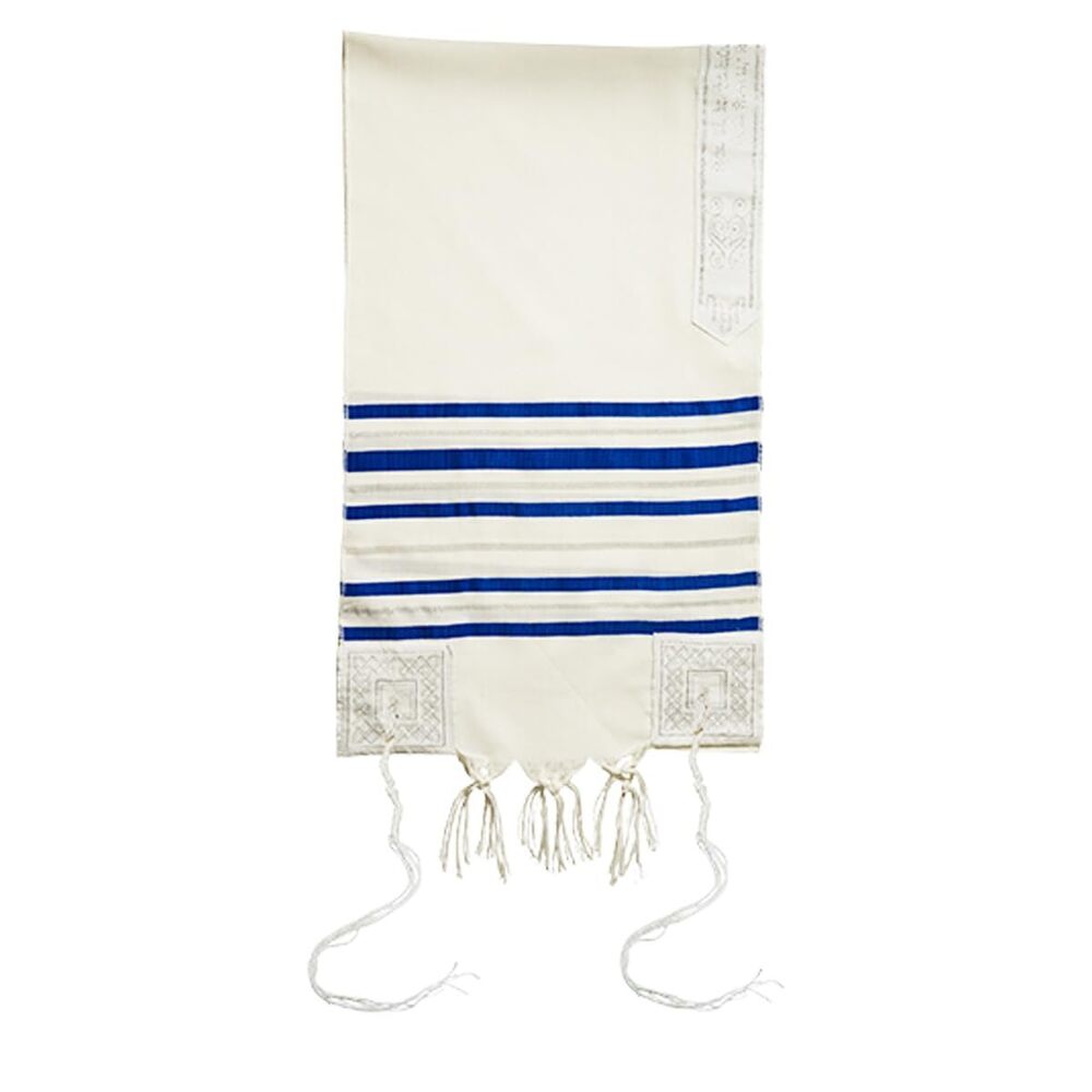 4719 Kosher Tallit Blue Stripes Acrylic Fabric- Elegant Judaica Prayer